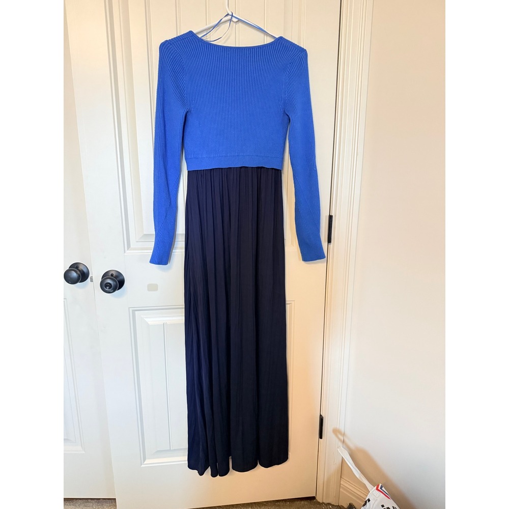 Anthropologie Colorblock Ribbed Knit Mixed Media Maxi Dress Blue Navy Small - Picture 3 of 5